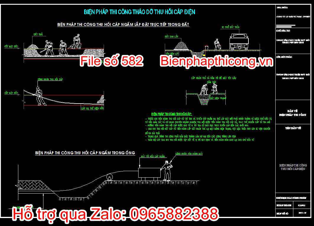 Bản vẽ biện pháp thi công công trình hạ tầng kỹ thuật cad. 48 Bản vẽ biện pháp thi công tháo dỡ thu hồi cáp điện