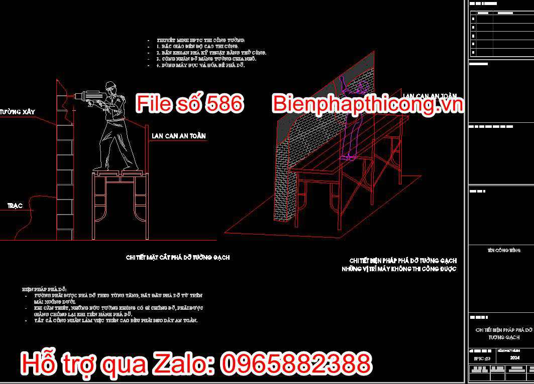 Bản vẽ chi tiết biện pháp phá dỡ tường gạch