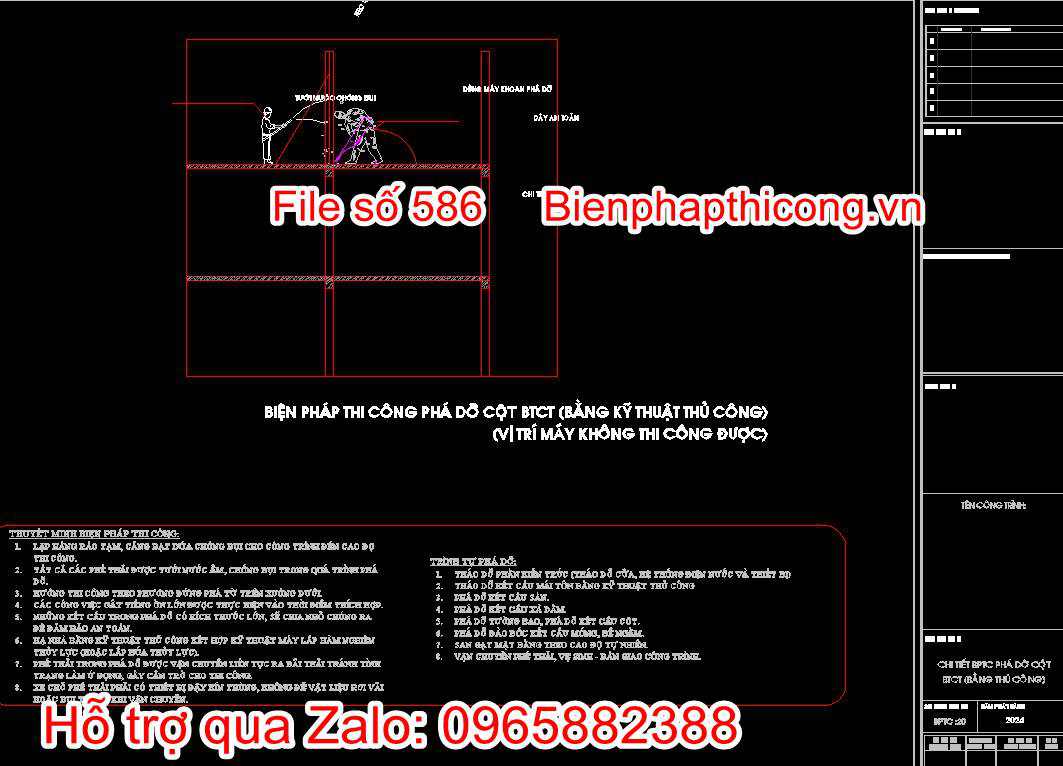 Bản vẽ chi tiết biện pháp thi công phá dỡ cột bê tông cốt thép