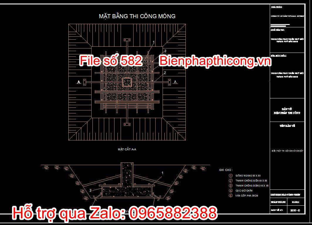 Bản vẽ biện pháp thi công công trình hạ tầng kỹ thuật cad. 34 Bản vẽ mặt bằng thi công móng