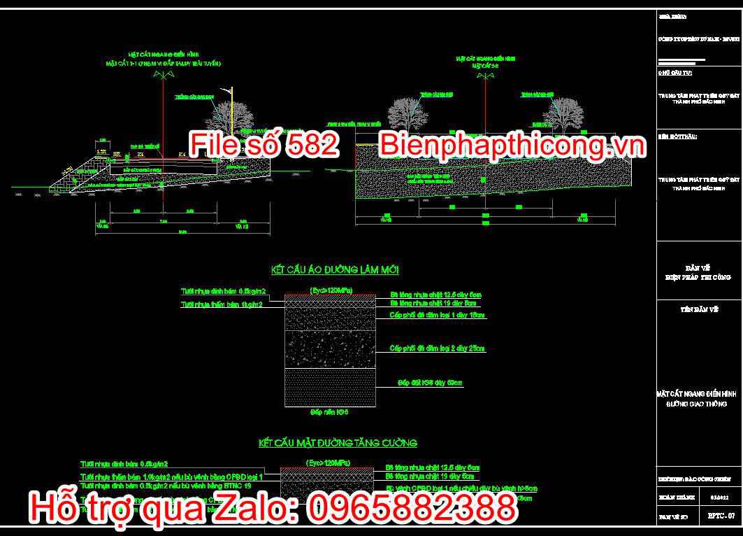 Bản vẽ biện pháp thi công công trình hạ tầng kỹ thuật cad. 16 Bản vẽ mặt cắt ngang điển hình đường giao thông