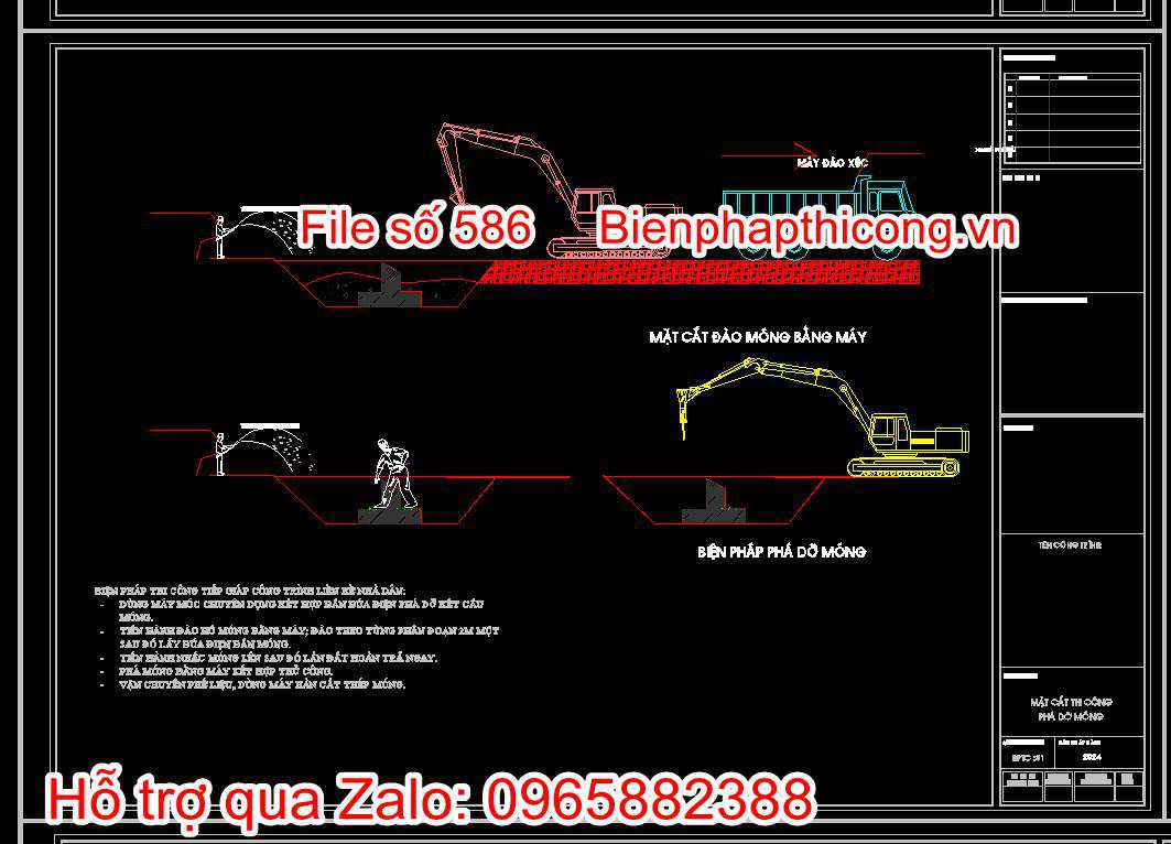 Bản vẽ mặt cắt thi công phá dỡ móng
