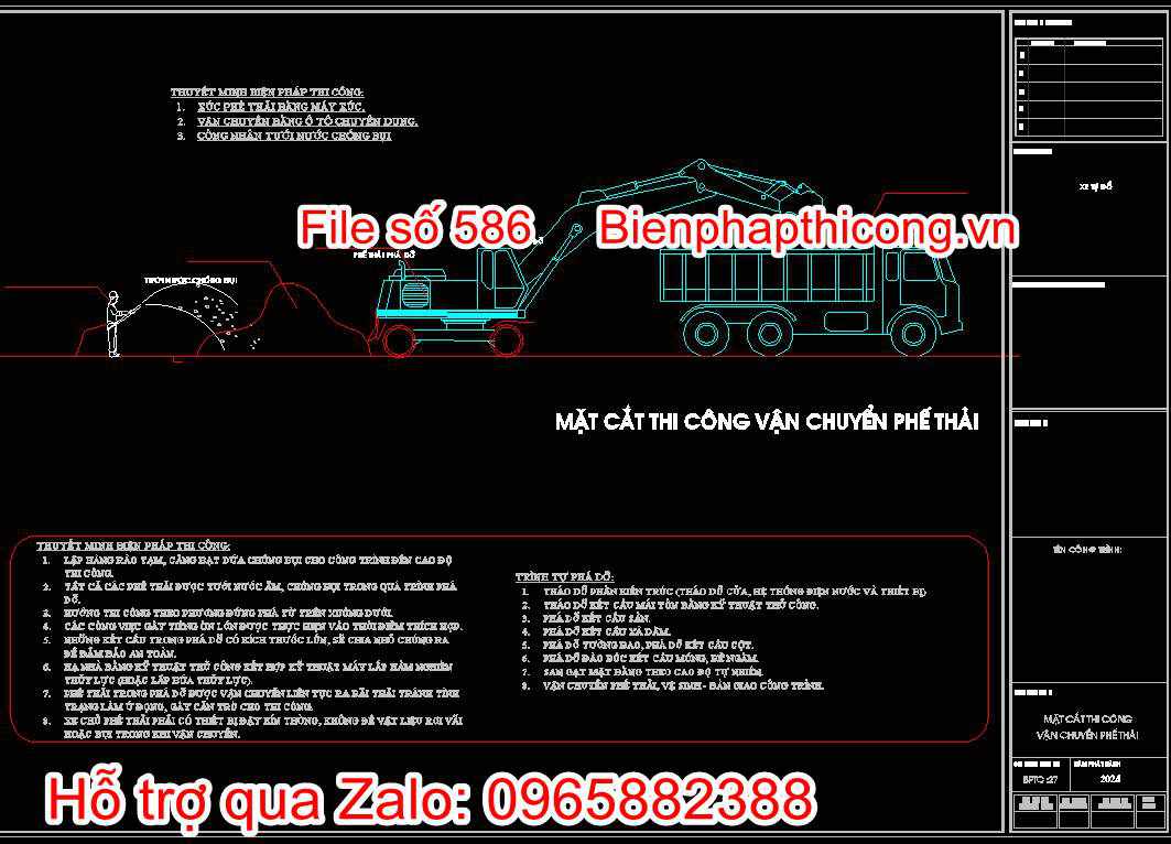 Bản vẽ mặt cắt thi công vận chuyển phế thải