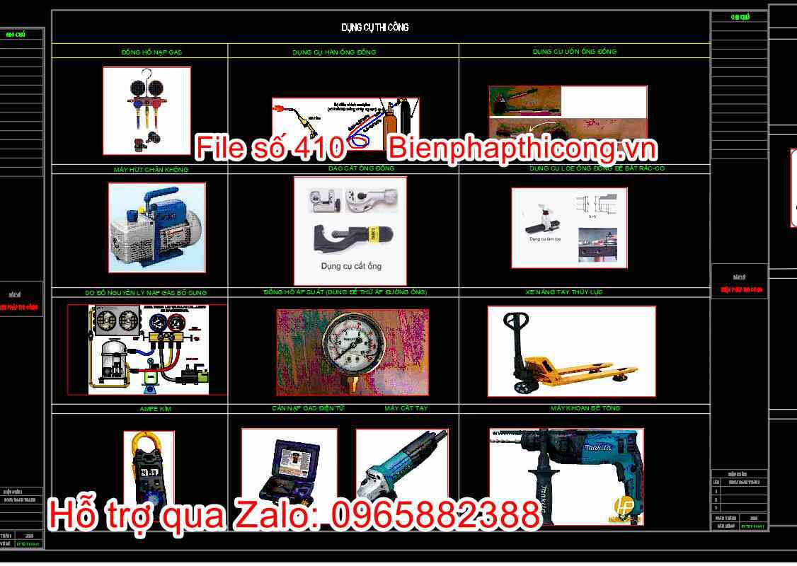 Dụng cụ thi công biện pháp lắp đặt điều hòa âm trần.