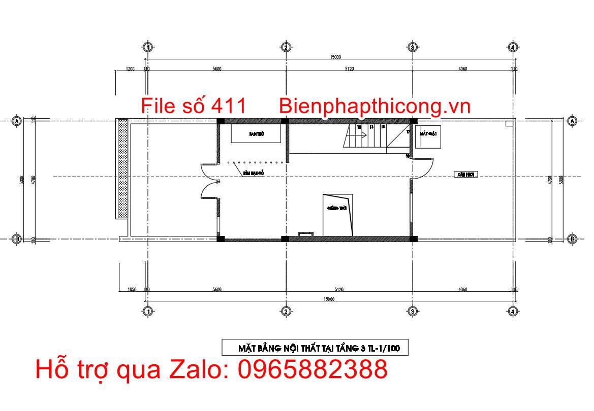 Mặt bằng tầng 3 nhà 5m x 15m đẹp