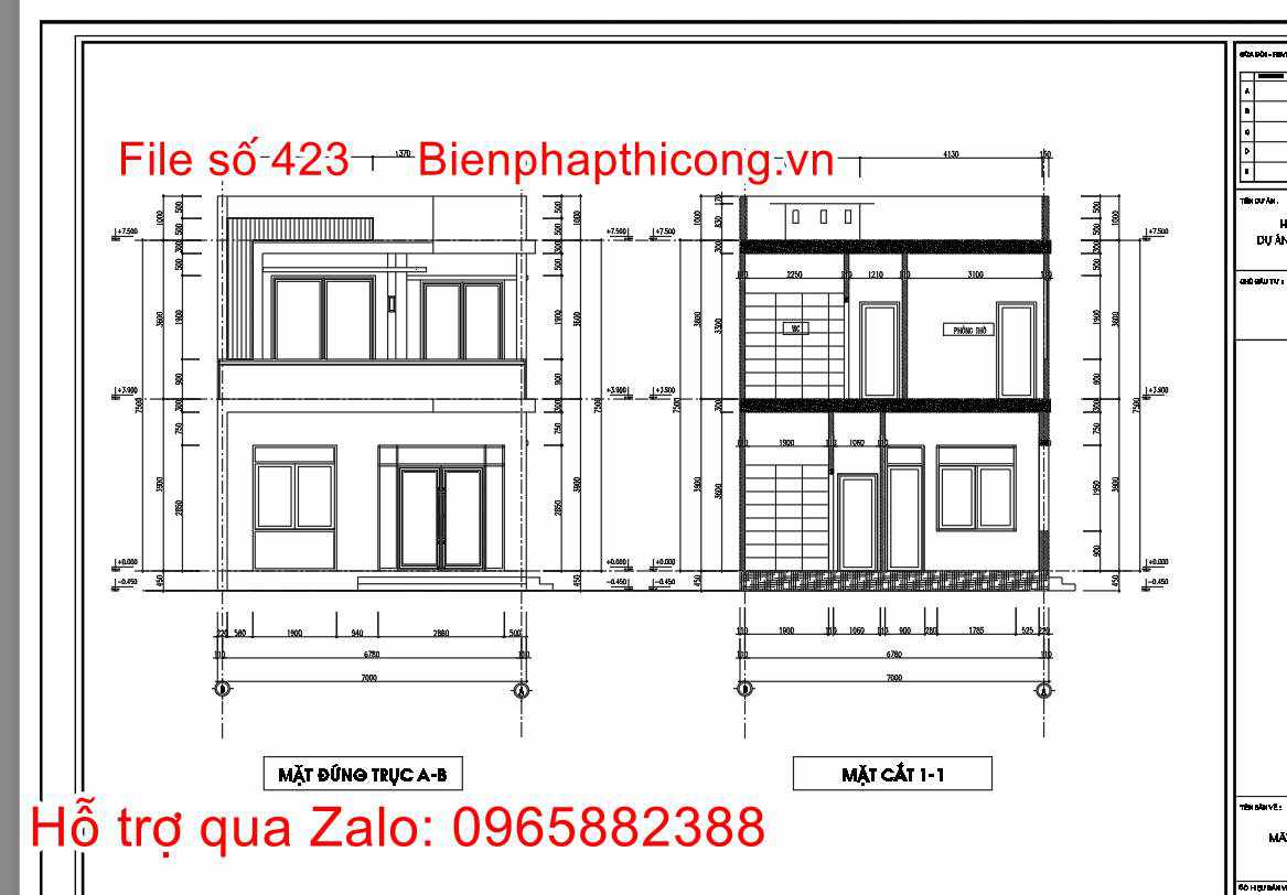 Mặt đứng công trình nhà 7m x 14m