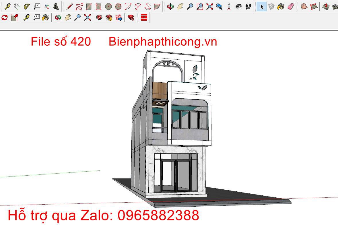 Hồ sơ bản vẽ thiết kế nhà phố 2 tầng 4,5m x 11m full cad 13 Mẫu thiết kế nhà phố 2 tầng sketchup đẹp
