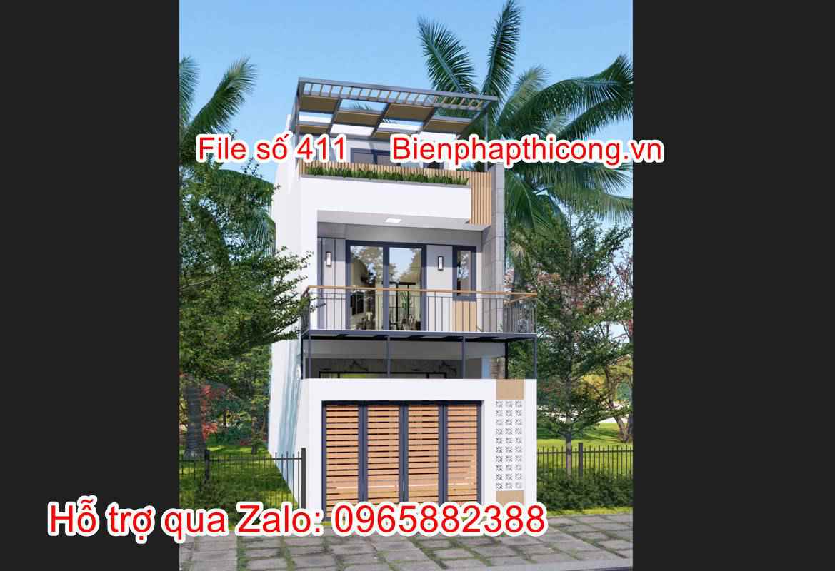 Mẫu thiết kế nhà phố 3 tầng 5m x 15m full hồ sơ thiết kế.
