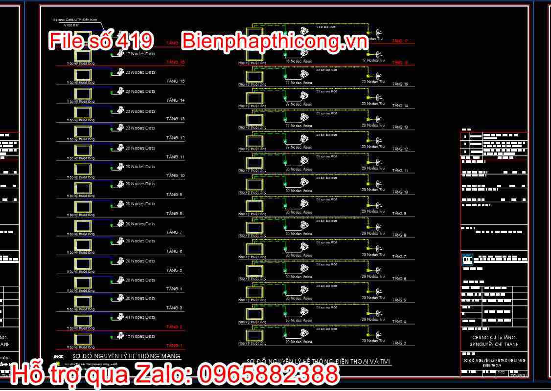 Bản vẽ thiết kế nhà chung cư 18 tầng autocad hay. 42 Sơ đồ nguyên lý điện thoại và tivi cad