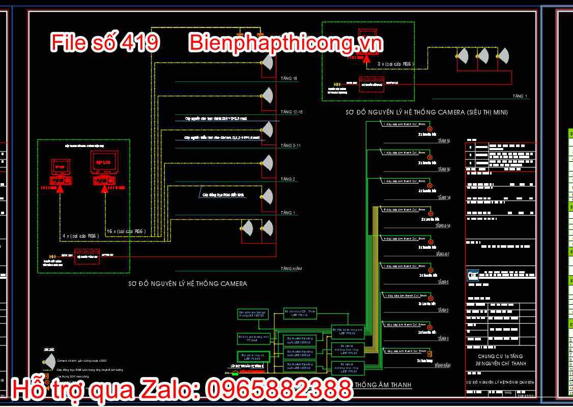 Bản vẽ thiết kế nhà chung cư 18 tầng autocad hay. 43 Sơ đồ nguyên lý hệ thống âm thanh chung cư cad.