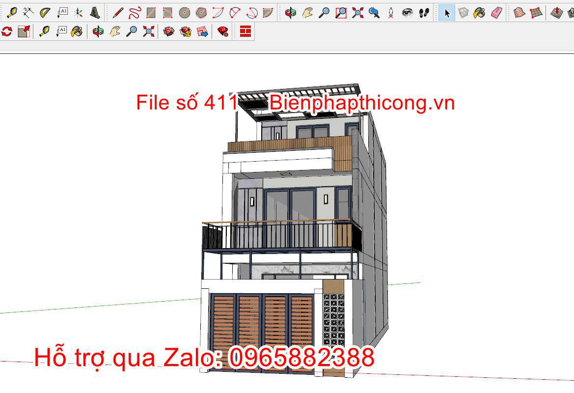 Thiết kế 3d nhà 3 tầng 5m x 15m đẹp sketchup