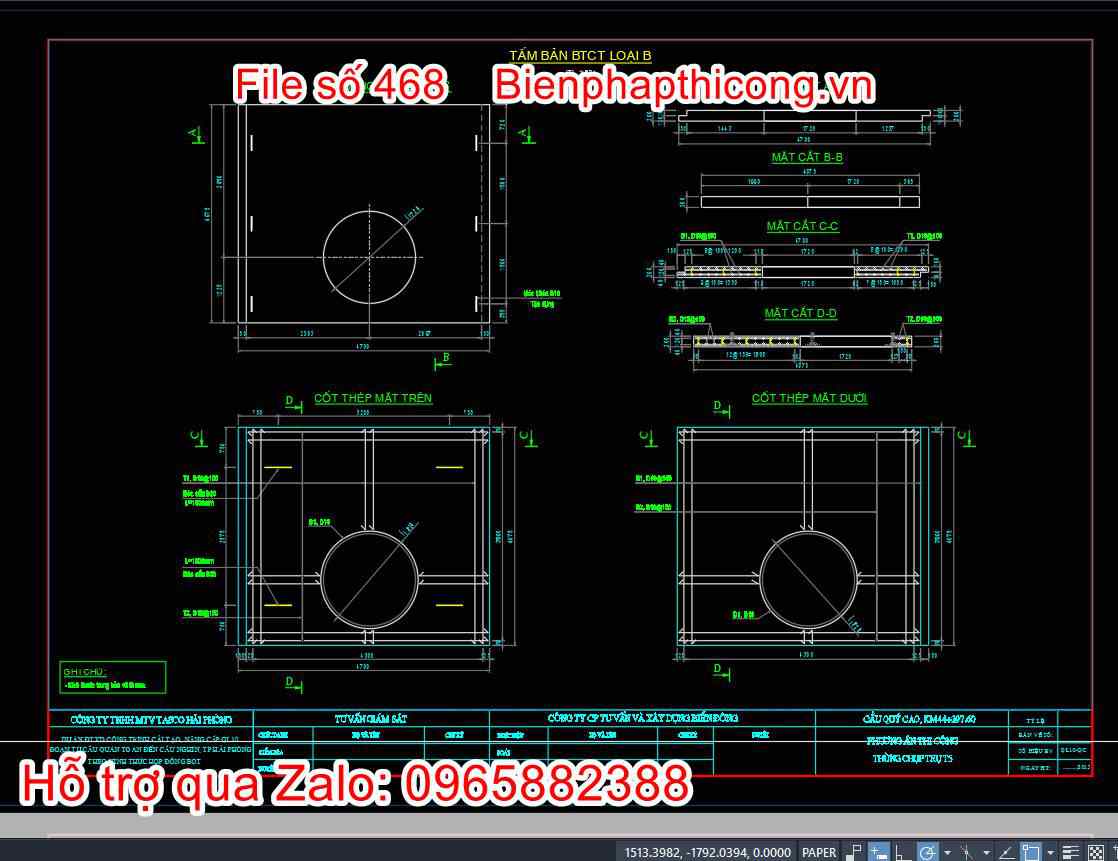 Bản vẽ biện pháp thi công bệ trụ tấm bản btct