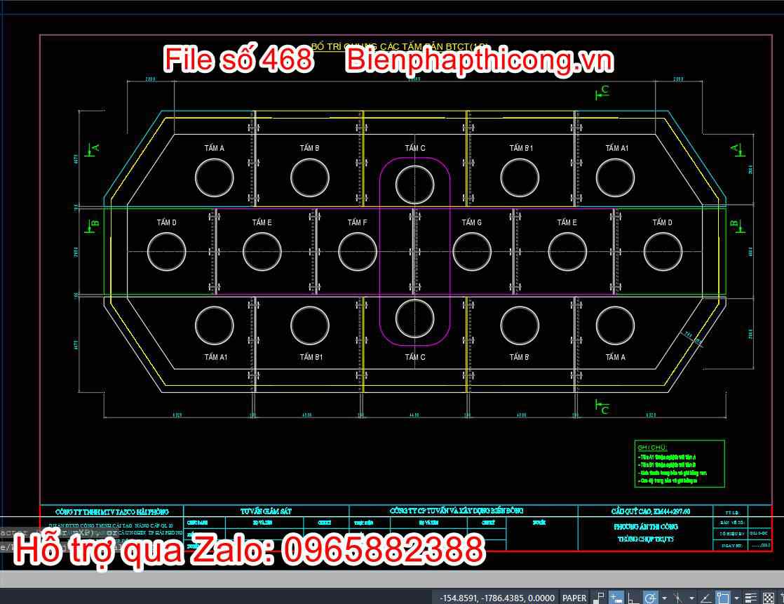 Bản vẽ biện pháp thi công bố trí tấm bản bệ trụ