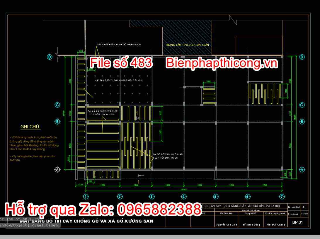 Bản vẽ biện pháp thi công cây chống gỗ.
