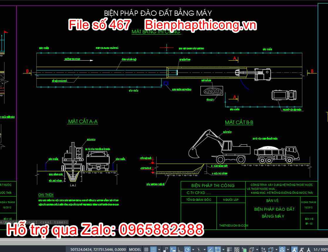 Bản vẽ biện pháp đào đất bằng máy.