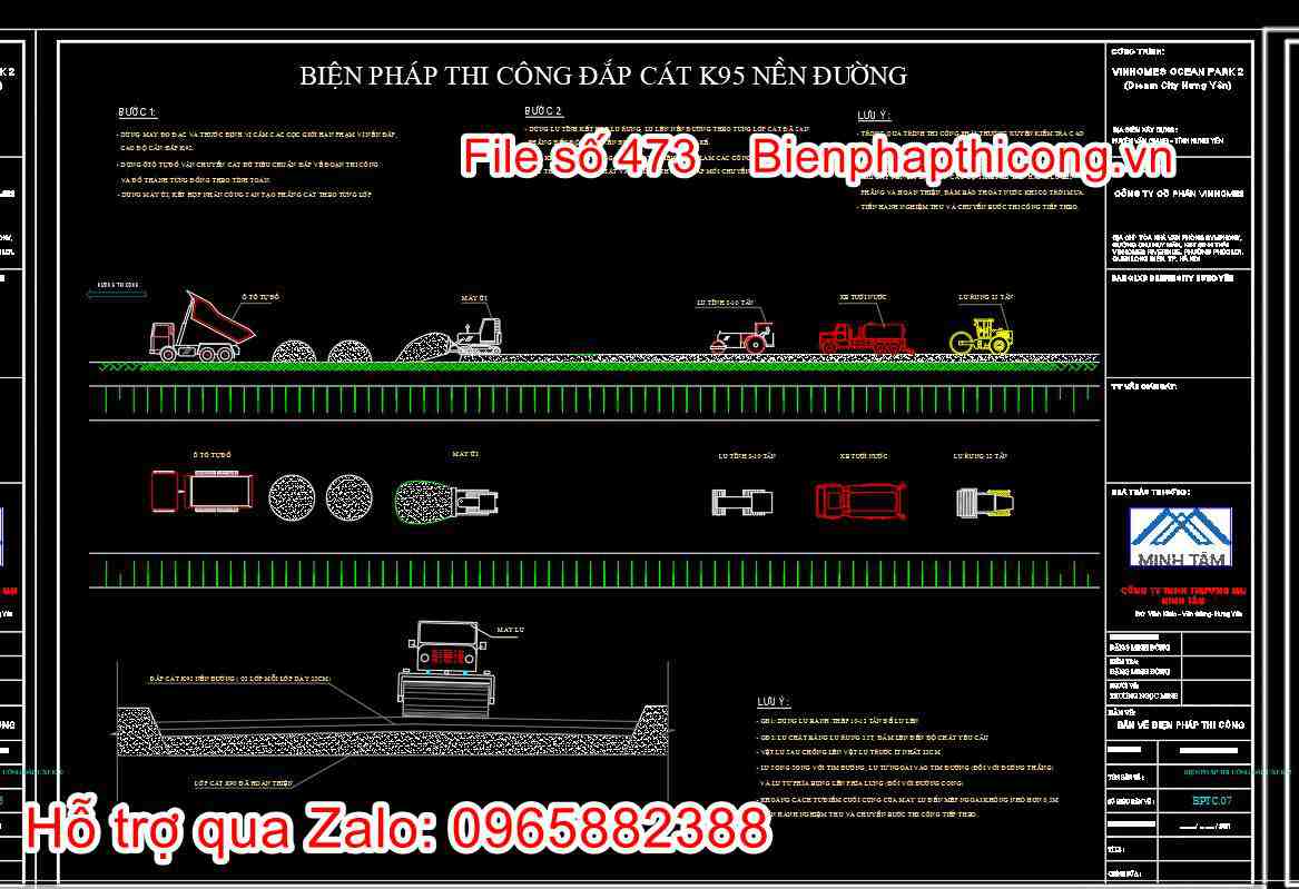 Bản vẽ biện pháp thi công đắp cát K95 nền đường.