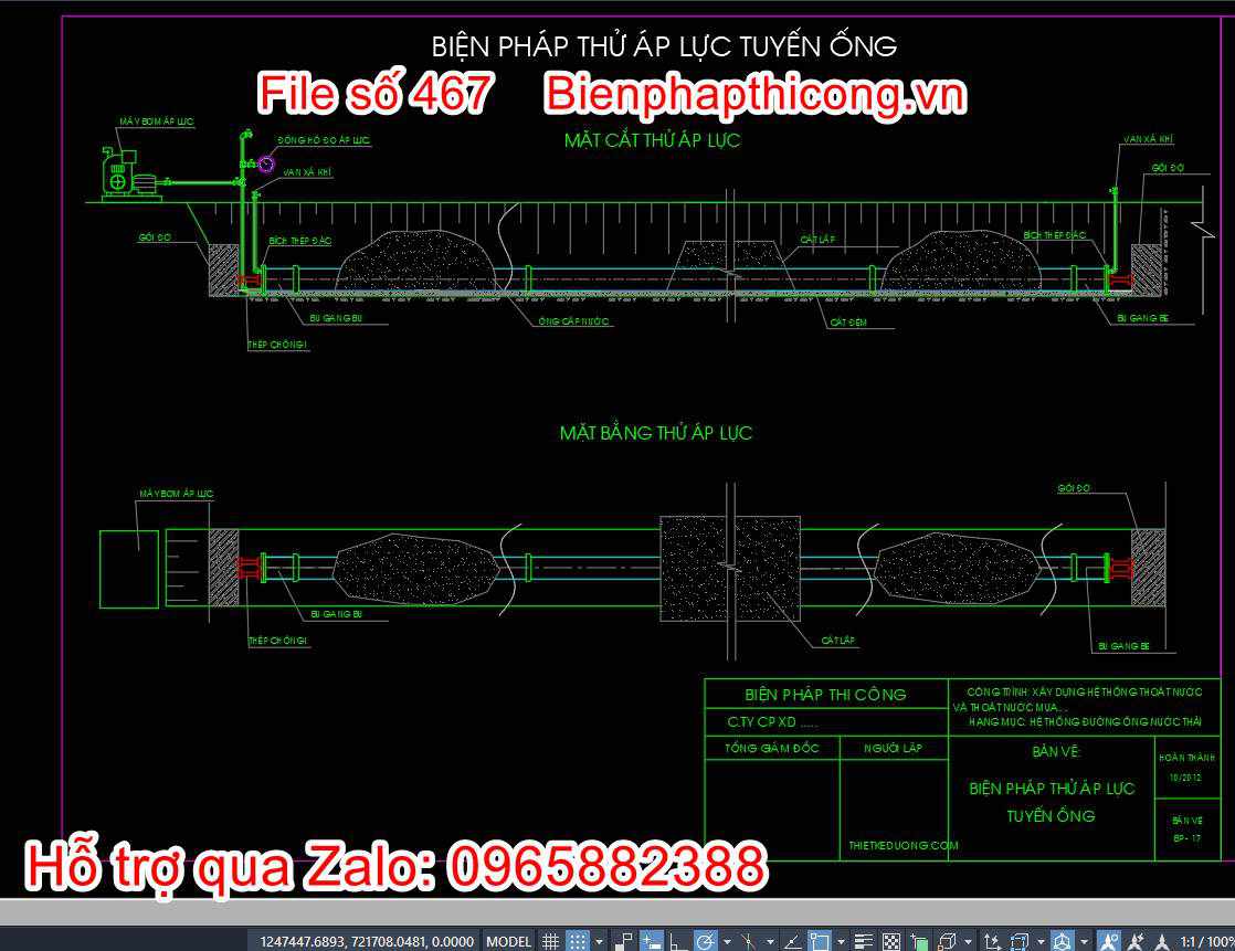 Bản vẽ biện pháp thủ áp lực tuyến ống.
