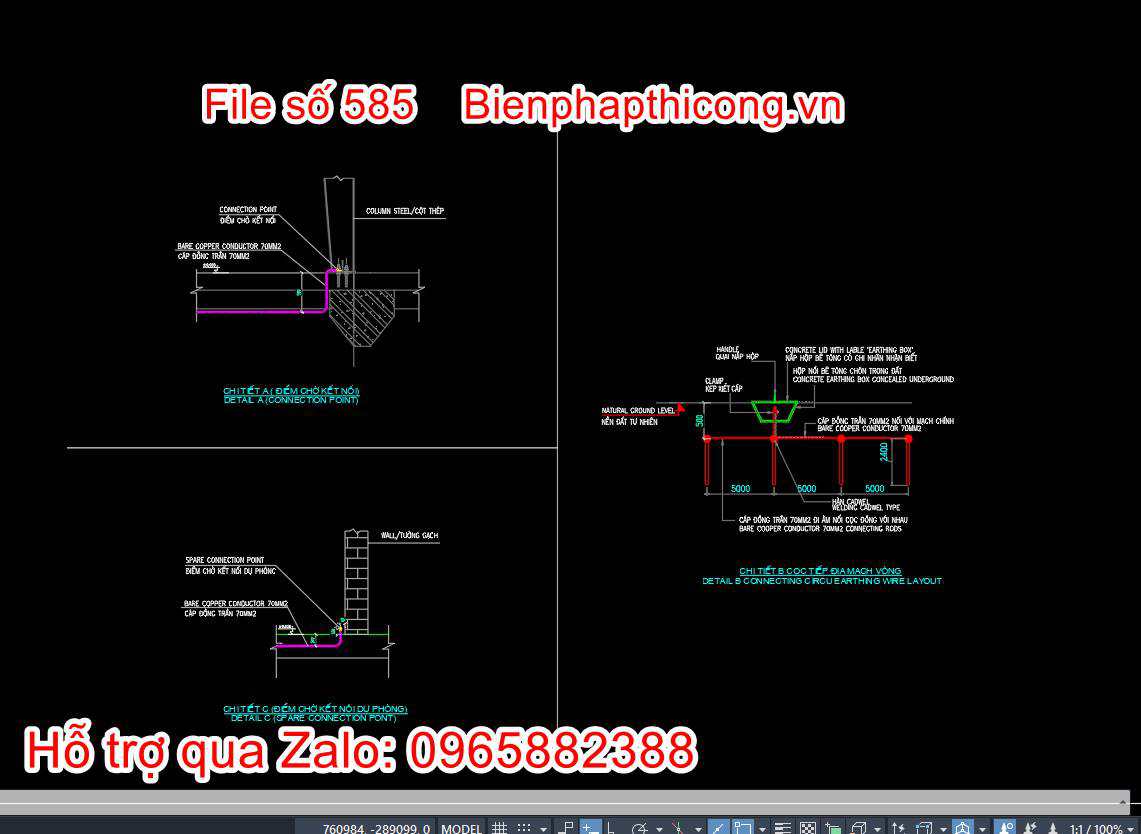 Bản vẽ chi tiết cọc tiếp địa nhà xưởng.