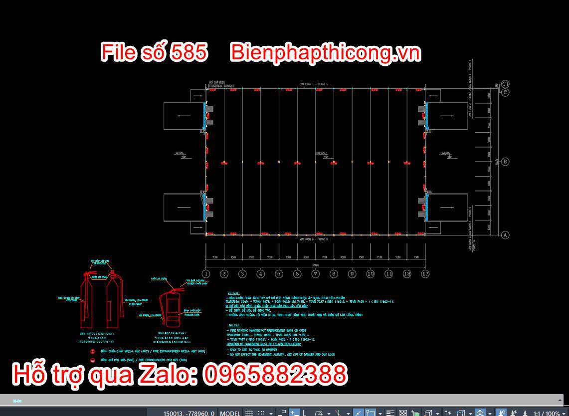 Bản vẽ chống cháy nhà xưởng cad.