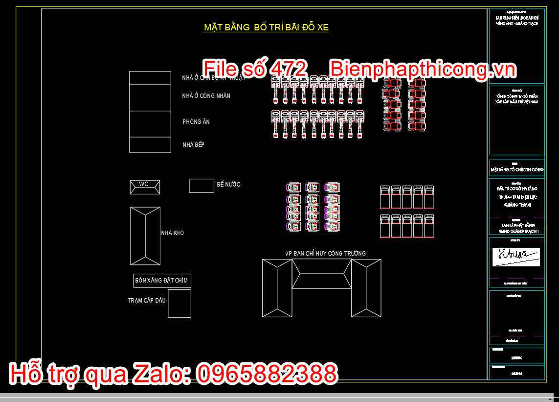 Bản vẽ kèm thuyết minh biện pháp thi công san lấp mặt bằng. 8 Bản vẽ mặt bằng bãi đỗ xe.
