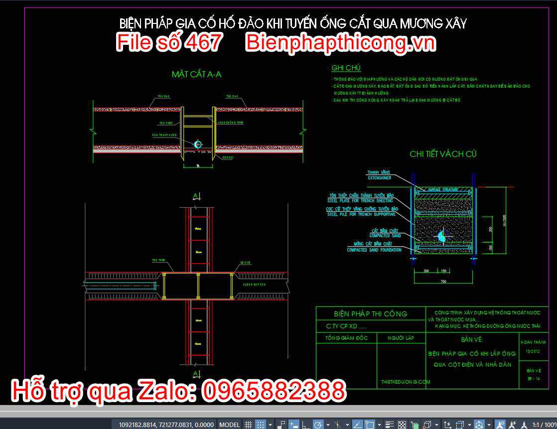 Biện pháp gia cố hố đào khi tuyến ống cắt qua mương xây.