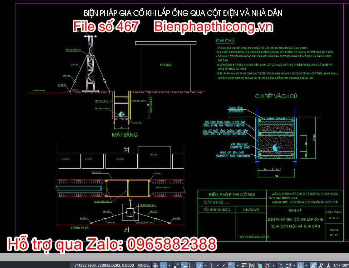 Biện pháp gia cố khu lắp ống qua cột điện nhà dân.