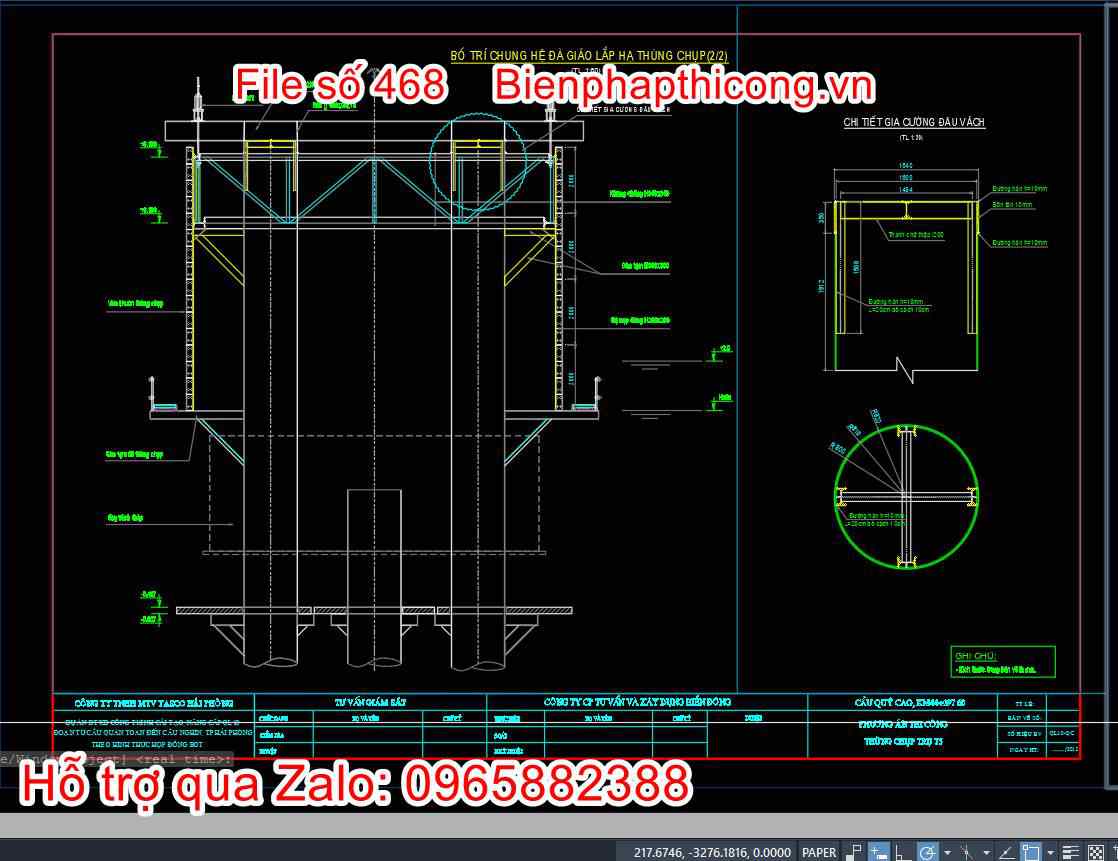 Bố trí chung hệ đà giáo lắp hạ thùng chụp.