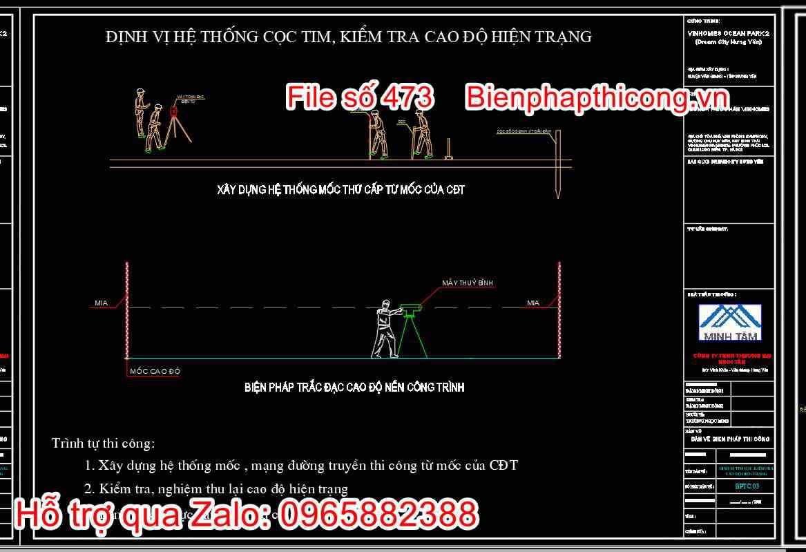 Định vị hệ thống cọc tim cao độ hiện trạng.