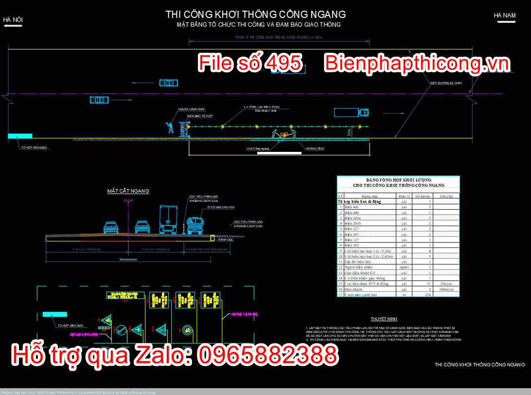Bản vẽ biện pháp thi công khơi thông cống ngang.