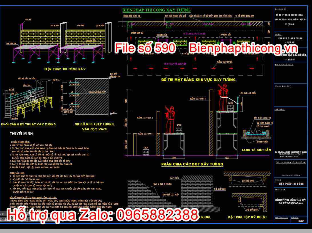 Bản vẽ biện pháp thi công xây tường.