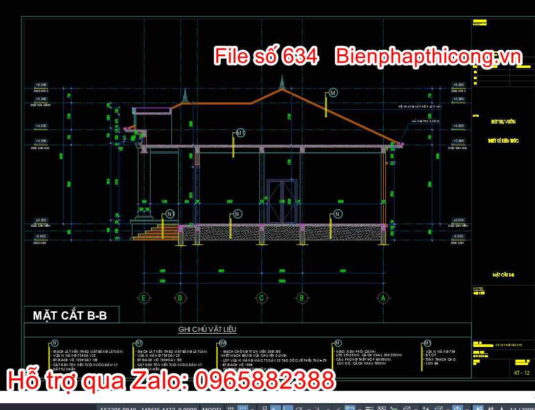 Bản vẽ cad mặt cắt nhà 1 tầng cad.