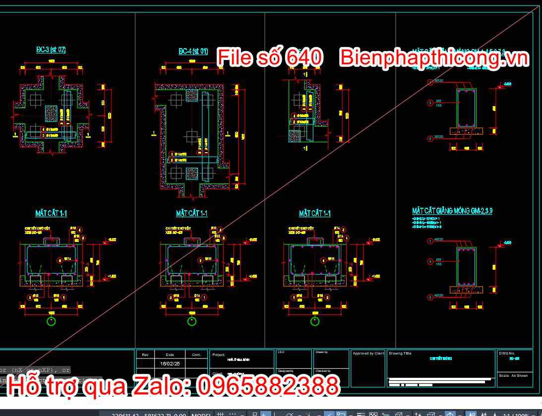 Bản vẽ chi tiết móng biệt thự 2 tầng cad.