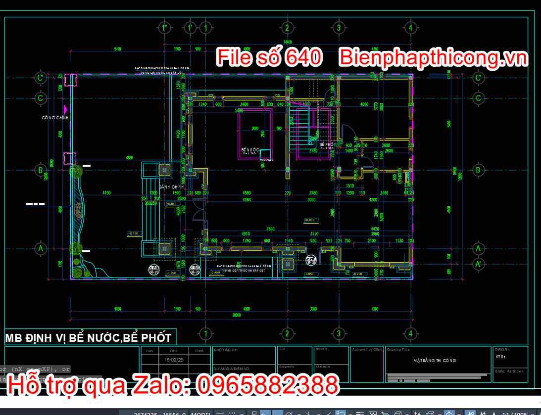 Bản vẽ định vị bể phốt bể nước biệt thự 2 tầng mái thái.