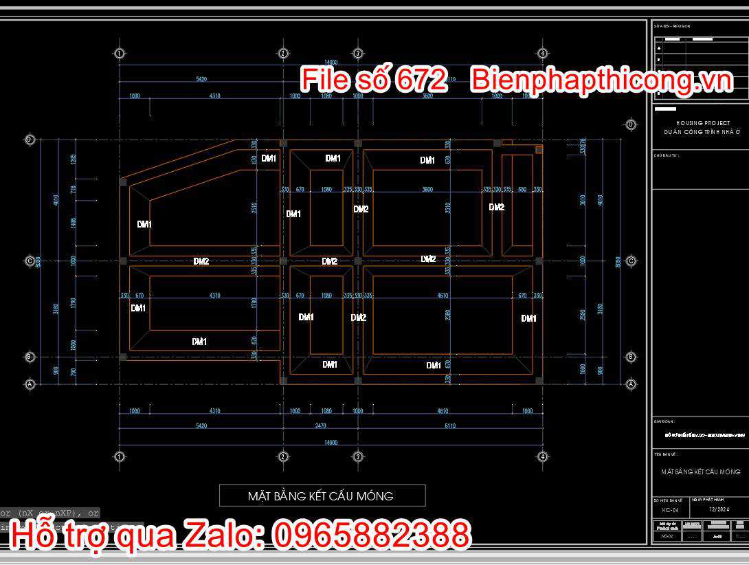 Bản vẽ kết cấu móng cad biệt thự 2 tầng mái thái full.