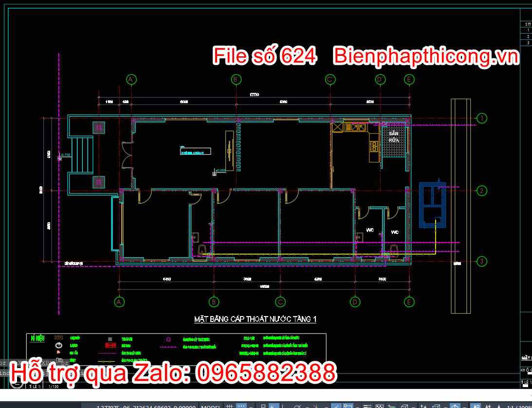Bản vẽ mặt bằng cấp thoát nước nhà cấp 4 8m mặt tiền.