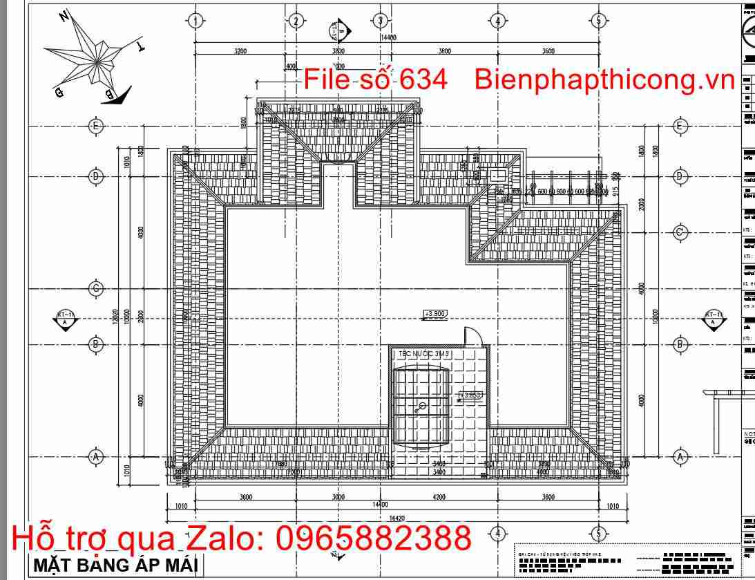 Bản vẽ mặt bằng mái nhà cấp 4 cad.