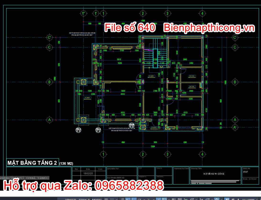Bản vẽ mặt bằng tầng 2 biệt thự 2 tầng mái thái cad đẹp.