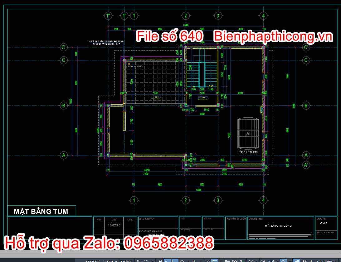 Bản vẽ mặt bằng tum biệt thự 2 tầng mái thái cad.