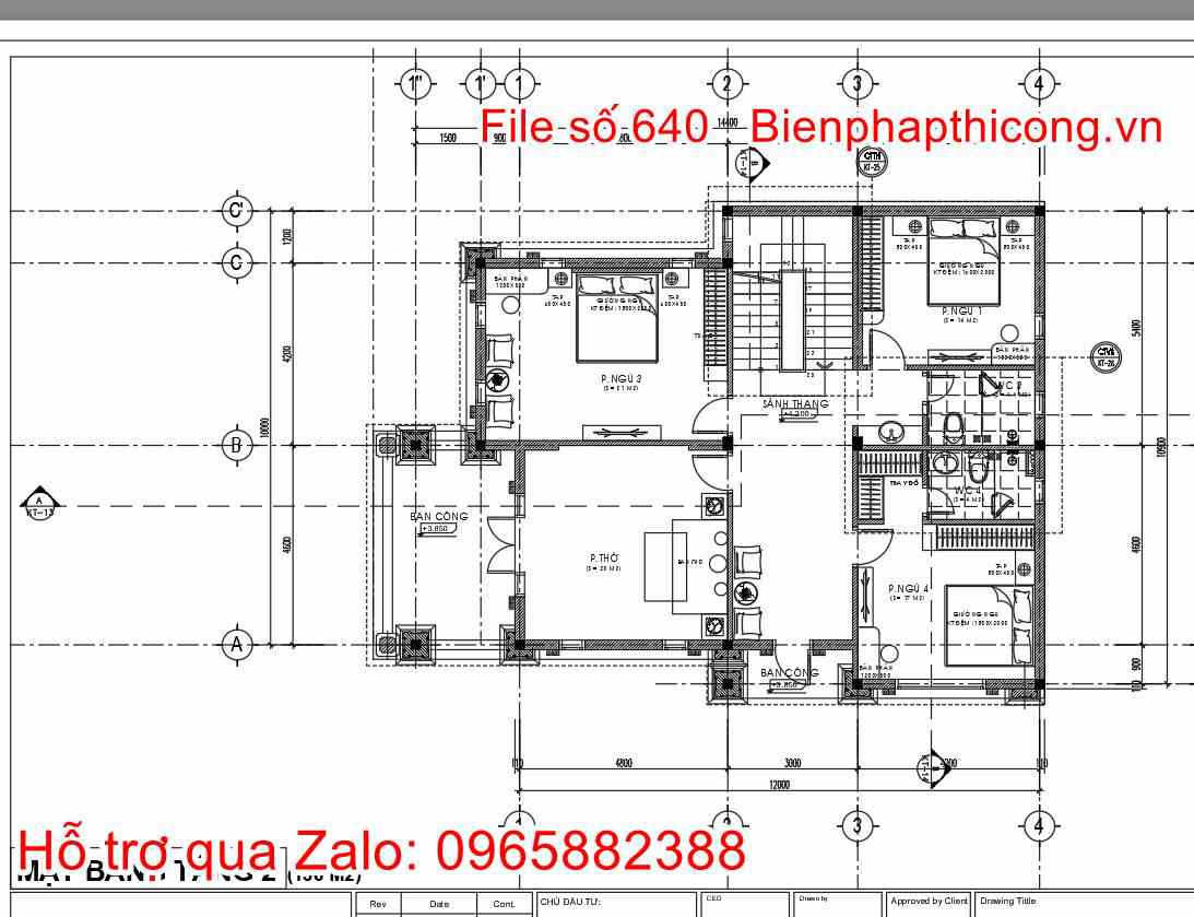 Bản vẽ tầng 2 biệt thự 2 tầng mái thái cad đẹp.