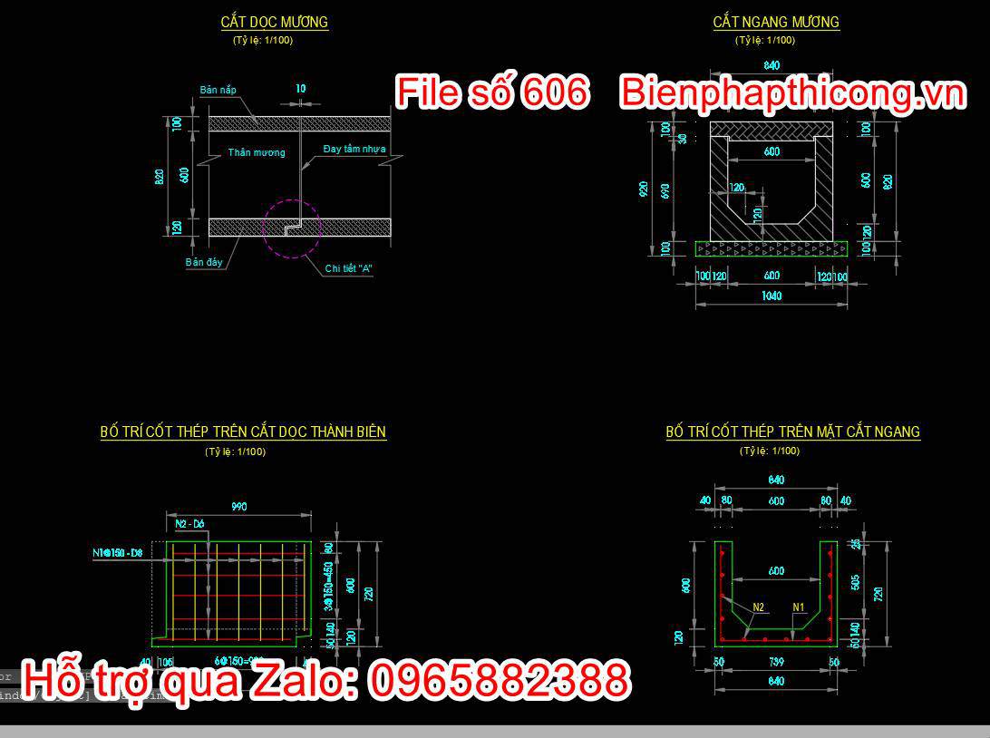 Bản vẽ thiết kế chi tiết mương bê tông thoát nước cad.