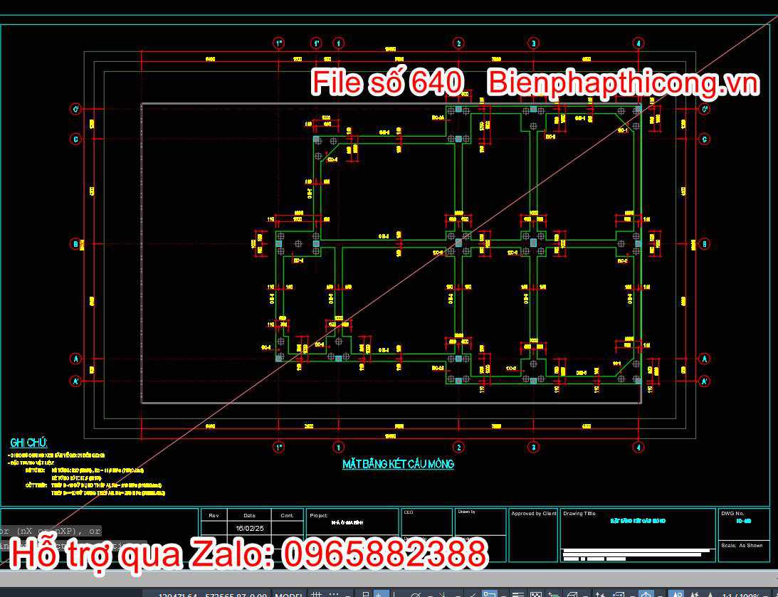 Bản vẽ thiết kế móng mẫu biệt thự 2 tầng full cad.