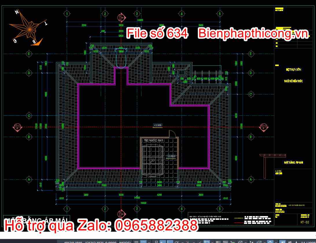 Bản vẽ thiết kế nhà biệt thự 1 tầng 14m x 10m