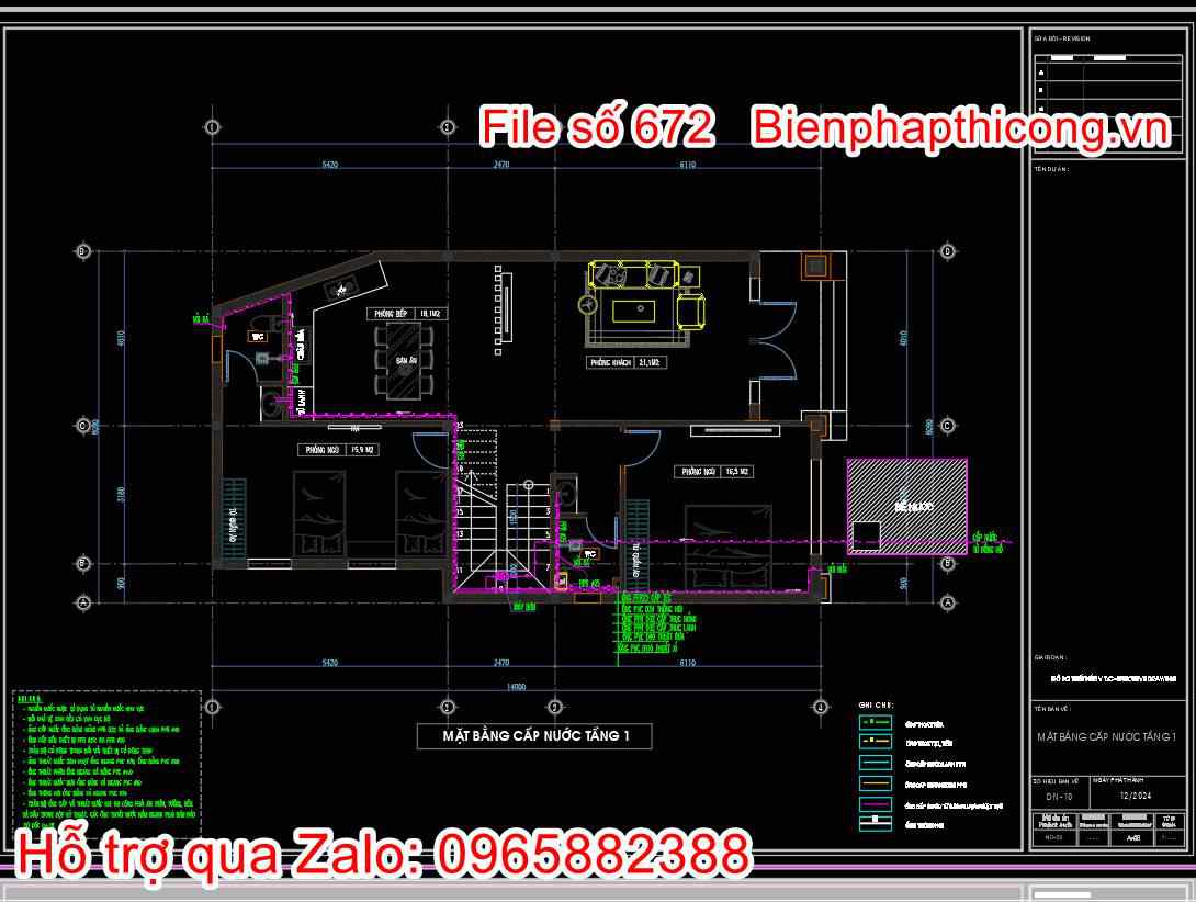 Bản vẽ thiết kế nước biệt thự 2 tầng mái thái cad.