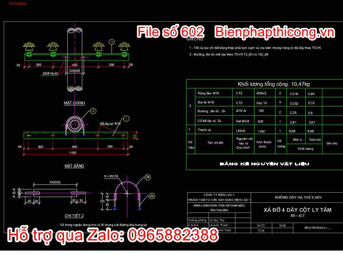 Bản vẽ thiết kế xà đỡ 4 dây cột ly tâm autocad.
