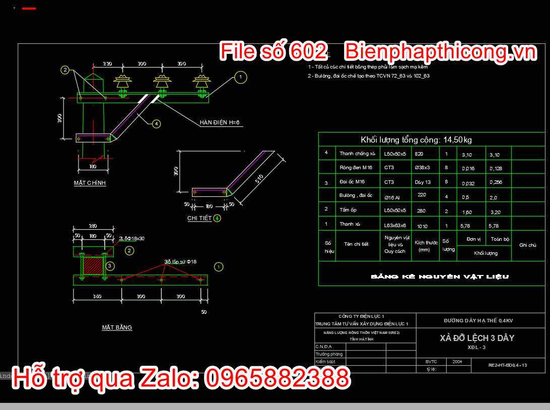Bản vẽ thiết kế xà đỡ lệch 3 dây cad.