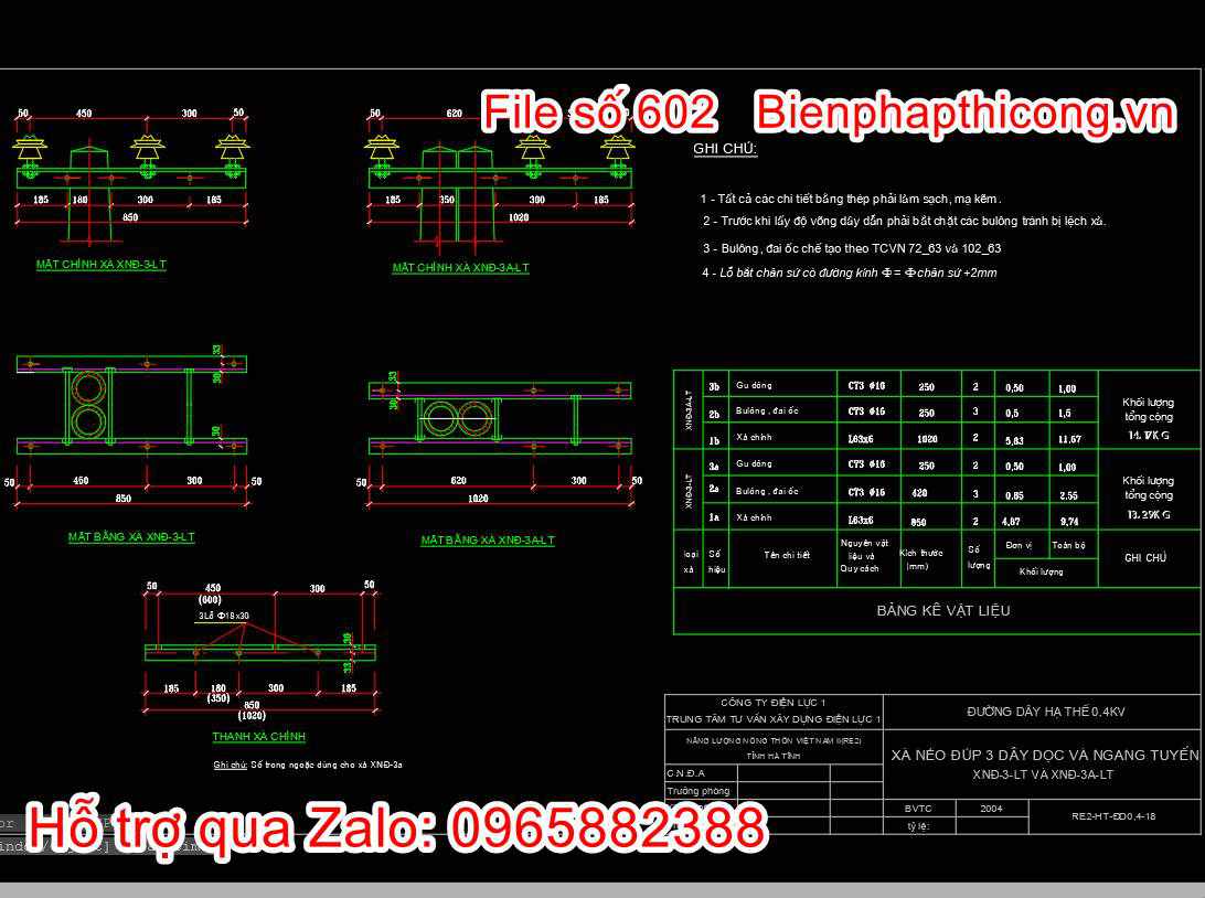 Bản vẽ thiết kế xà néo đúp 3 dây dọc cad.