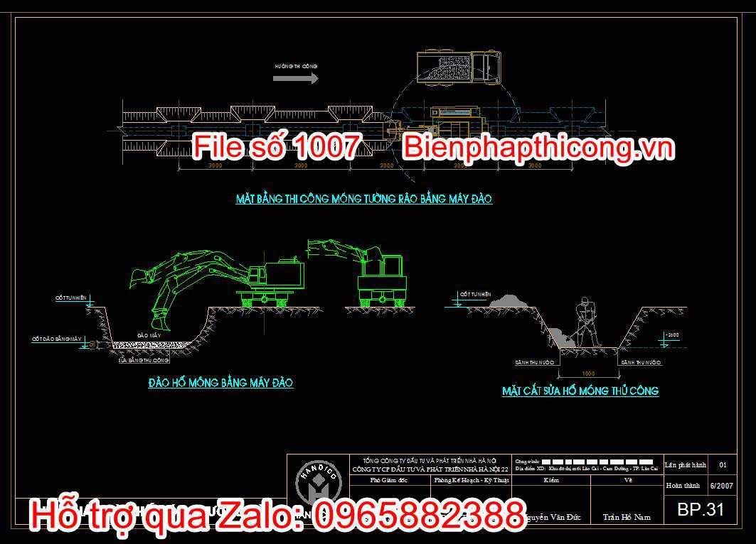 Bản vẽ biện pháp đào hố móng tường rào