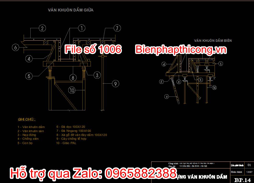 Bản vẽ biện pháp lắp dựng ván khuôn dầm