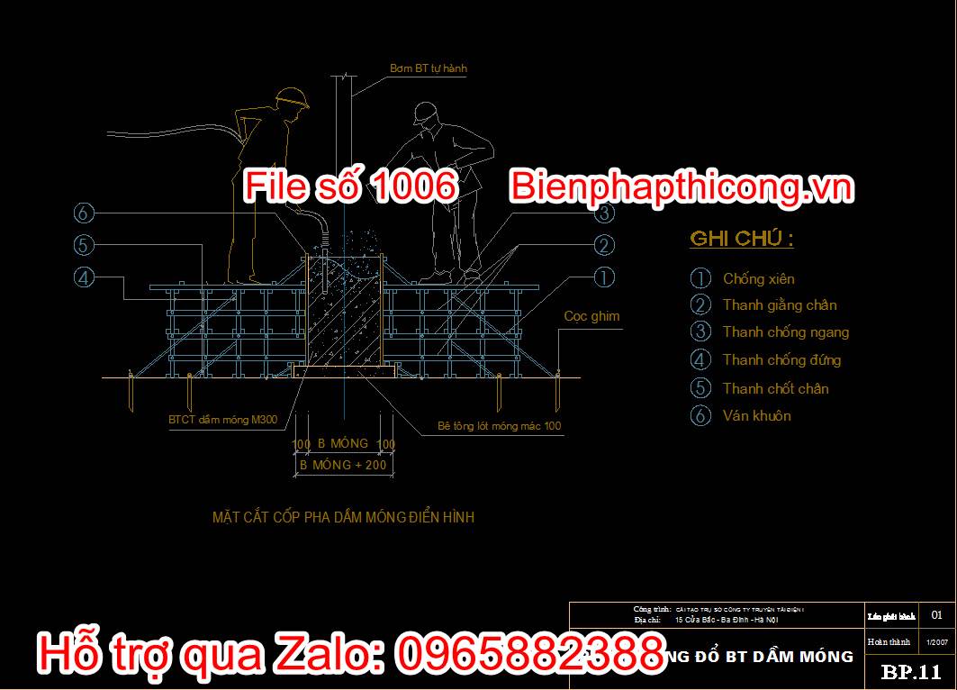 Bản vẽ biện pháp thi công đổ bê tông dầm móng