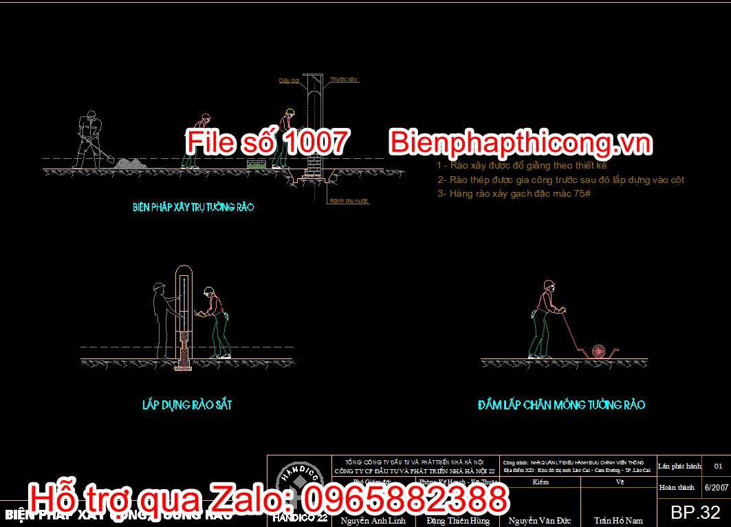 Bản vẽ biện pháp xây cổng tường rào